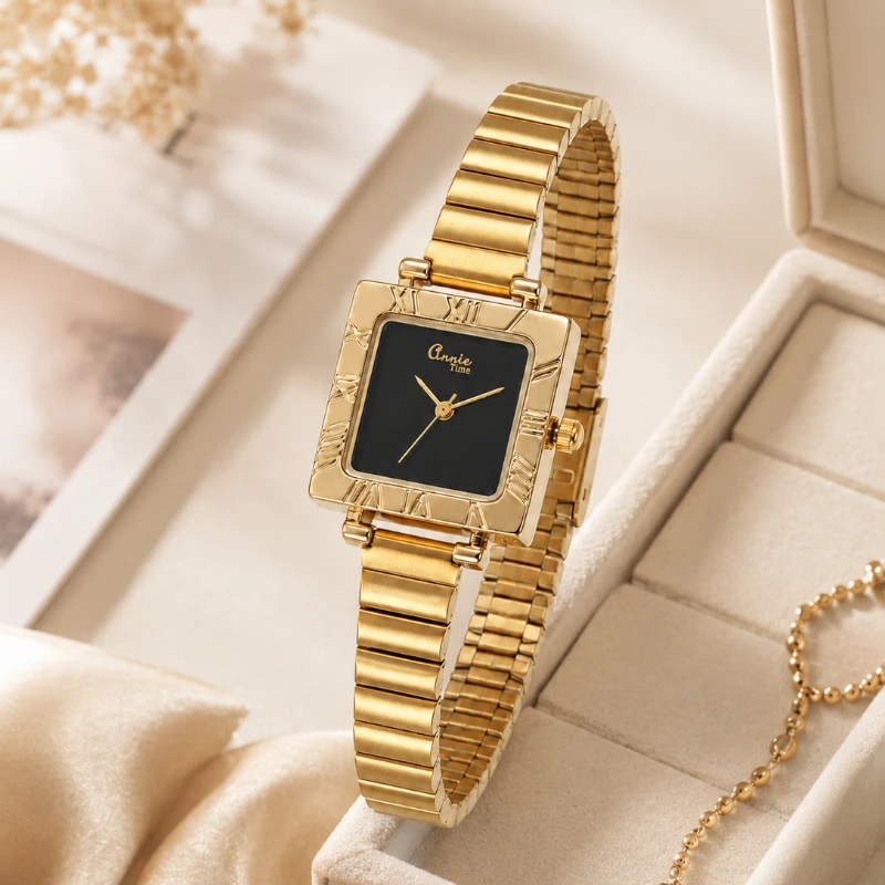 

Elegant Retro Square Women's Watch Luxury Gold Bracelet Quartz Wristwatches for Woman Fashion Ladies Dress Watch Jewelry Gift