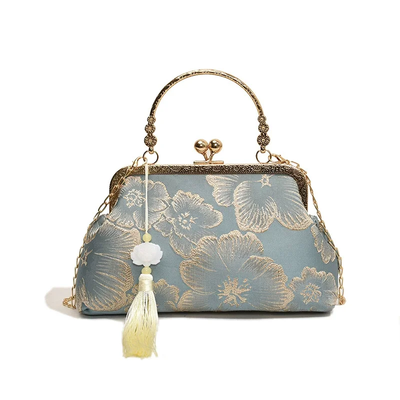 

Chinese Style Embroidered Shoulder Bag Elegant Handbag Retro Small Square Bag Wedding Party Luxury Designer Women Evening Clutch