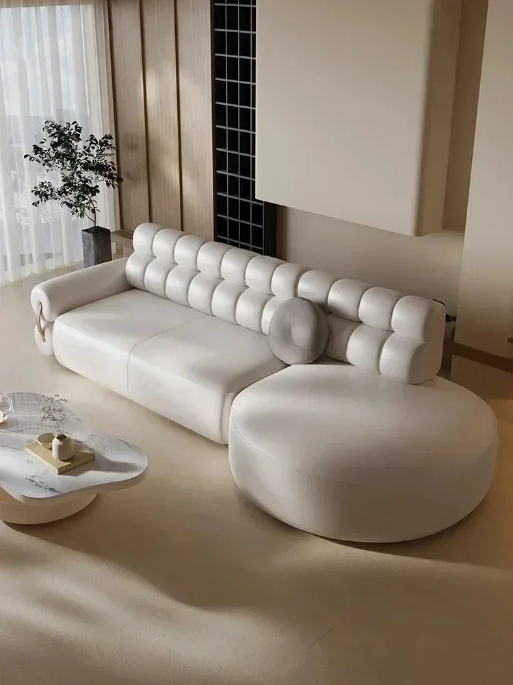 

French Fabric Sofa Combination Living Room Cream Style Retro Corner Pull Buckle Sofa