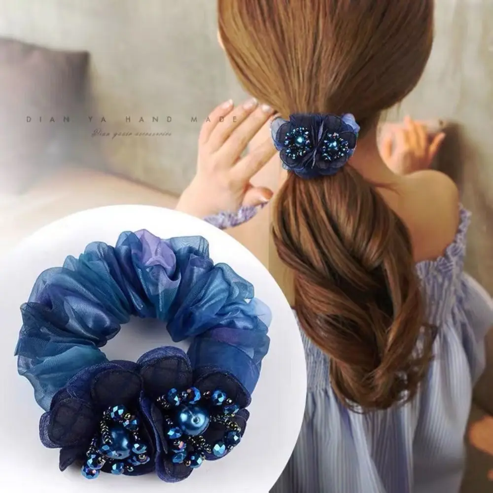 

Fashion Elegant Pearl Flower Scrunchie Luxury Sweet Hair Ropes Casual Hair Ties For Women Girls