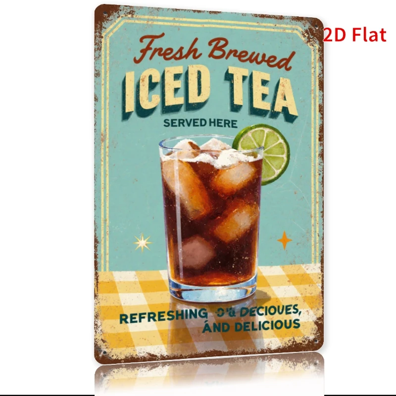 2D Flat Plane Retro Iced Tea Metal Tin Sign Vintage Kitchen Decor with 