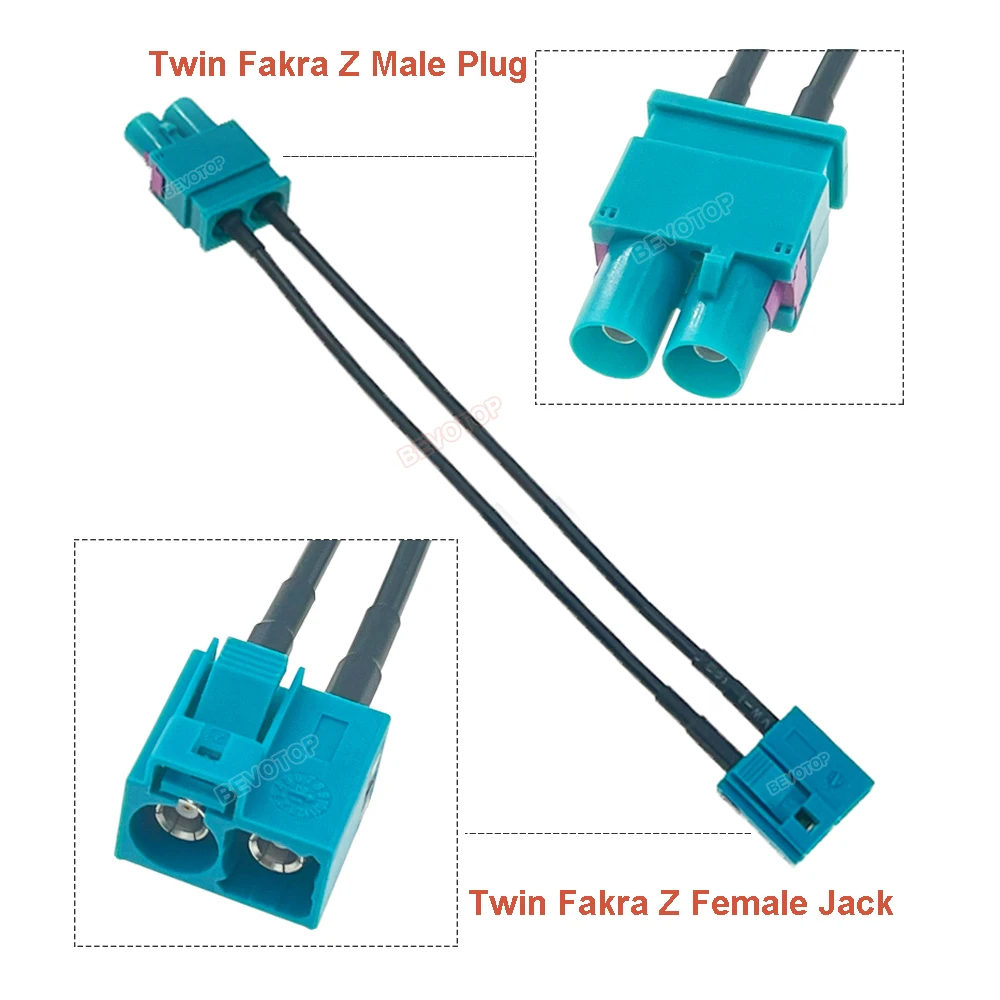 BEVOTOP Twin Fakra Z Male to Female 90° / 180° Plug Jack RG174 RF Coaxial Pigtail Fakra II Splitter Cable Radio Antenna Adapter