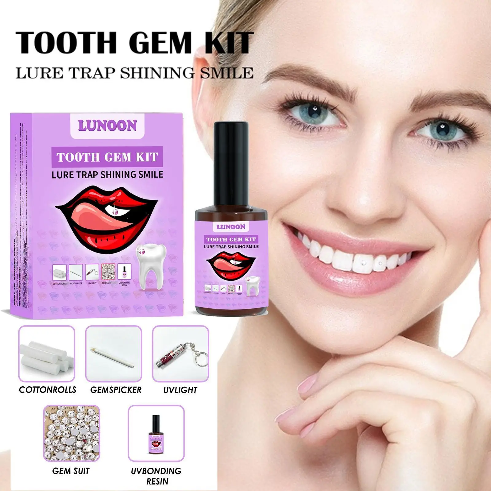 Tooth Jewelry Kit DIY Teeth Gems Kit With Glues And Light Teeth Clear Precious Stone Jewelry Decoration Glittering Tooth Gem Kit