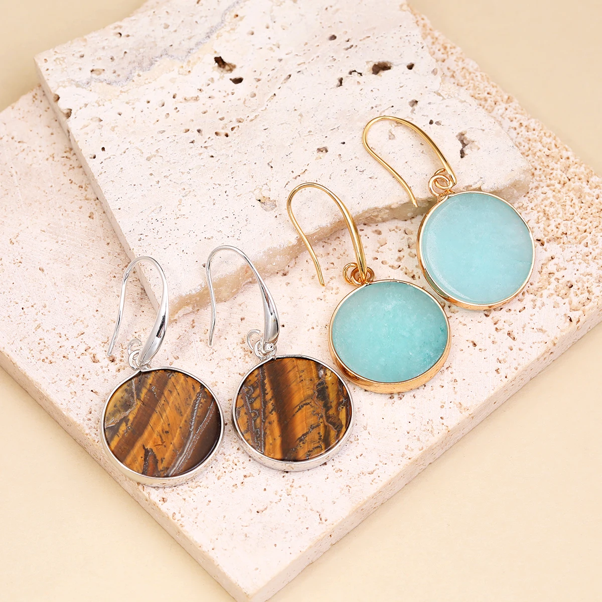 

Women's Earrings Natural Stone Round Earrings 41x21mm Fashionable Simple And Versatile Temperament Earrings Jewelry Gifts
