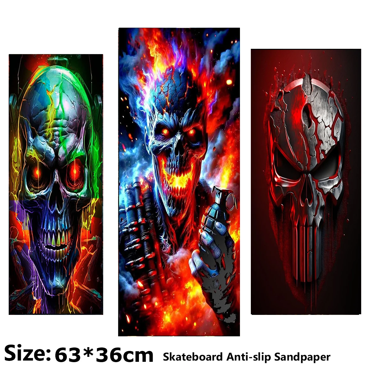 

Warrior Skull Flame Pattern Electric Scooter Anti-slip Sticker Sandpaper Skateboard Grip Tape Sheet 63*36cm