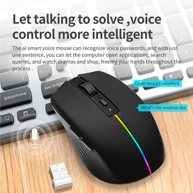 Voice Wireless Mouse With Chatgpt Direct Recognition Of Foreign Languages Voice Typing Translation Search Computer Mouse Office