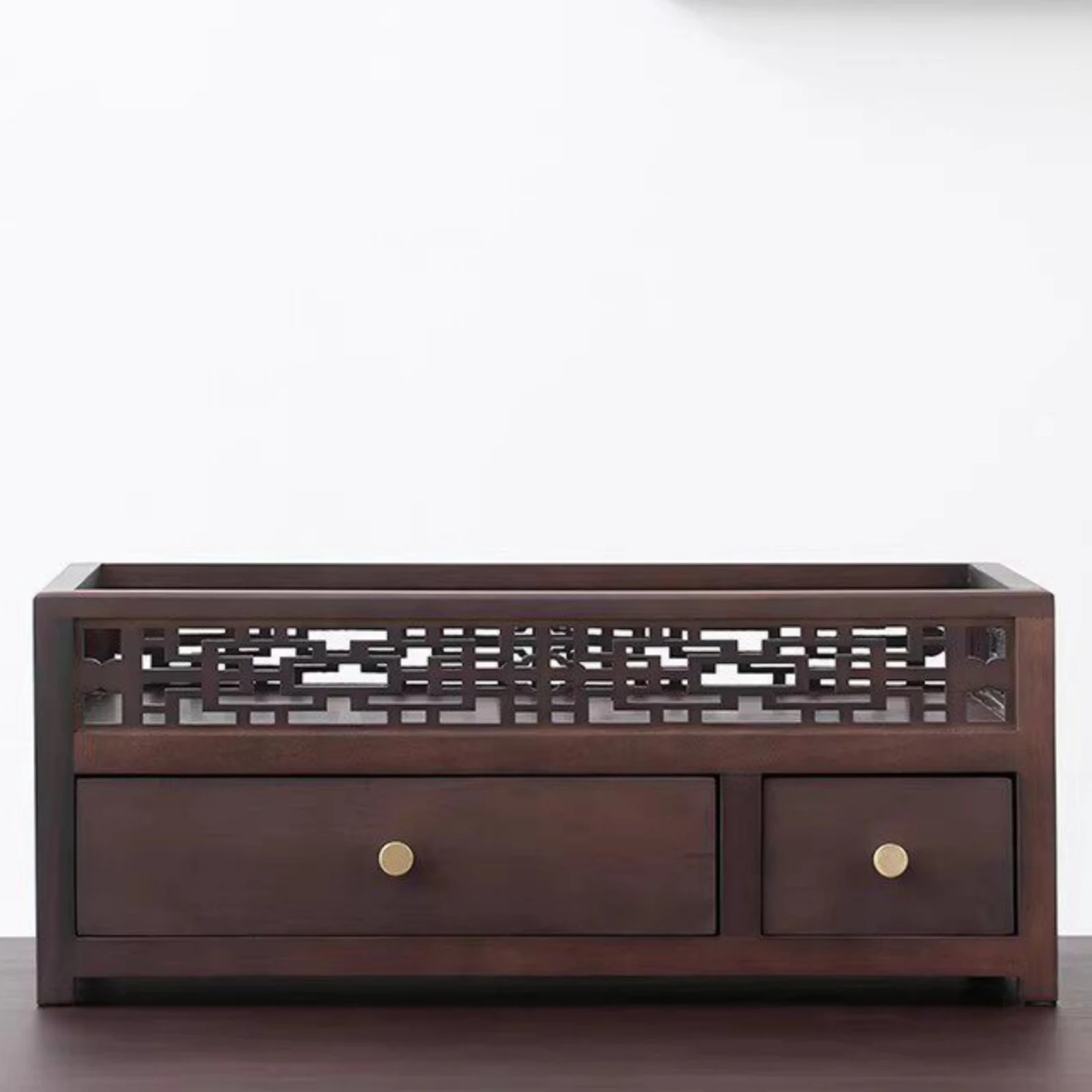 Wooden Desk Organizer with Drawers Versatile Wooden Storage Box with Drawers Drawer Organizer with Lattice Front Vintage