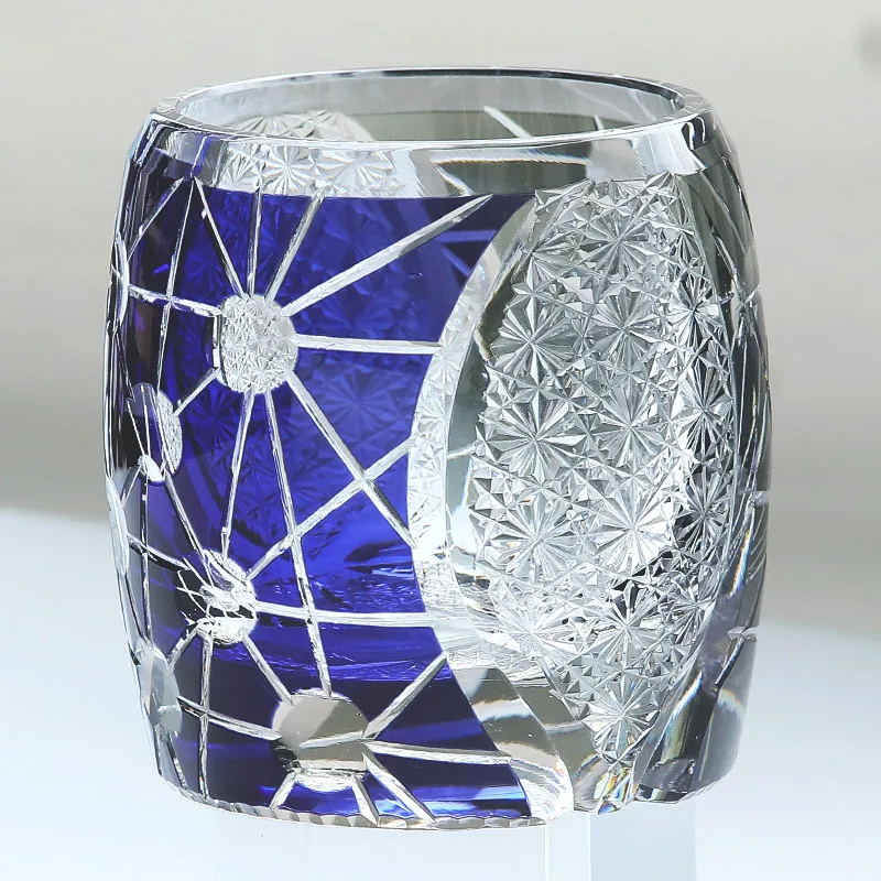 7.7 oz 9.5 oz Heavy Edo Kiriko Tyle Whiskey Tumbler Colored Crystal Glass Rocks Old Fashioned Tumbler With Hand Cut Design
