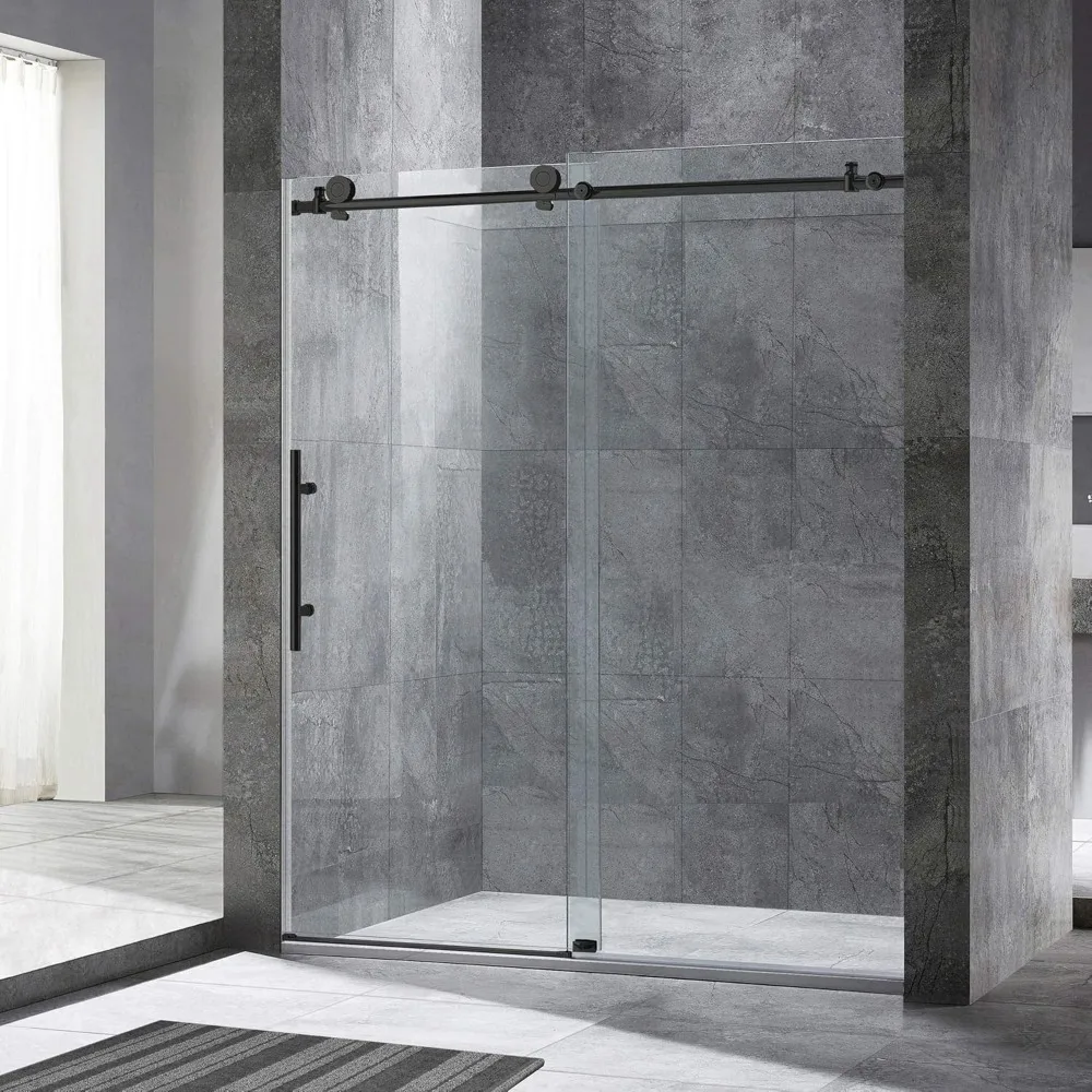 Shower Door, 56-60 in. W X 76 in. H Frameless Sliding Showers Doors, Clear Tempered Glass, Bathroom Shower Door