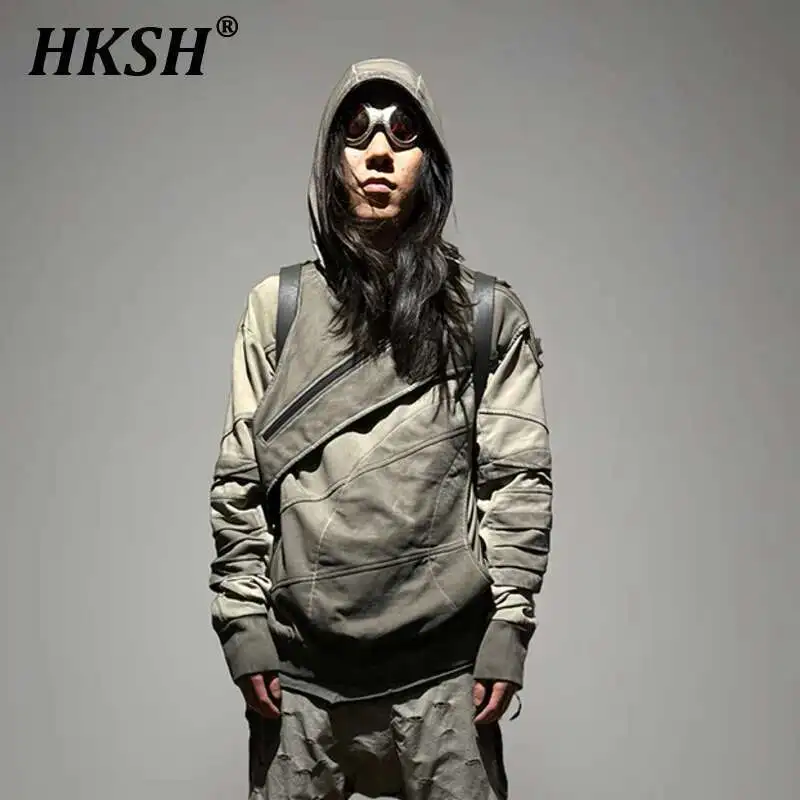 

HKSH Spring New Waste Land Stylish Men Tide Punk Layered Deconstruction Asymmetric Tie Dye Loose Sweatshirt Trendy Hoodie HK4036