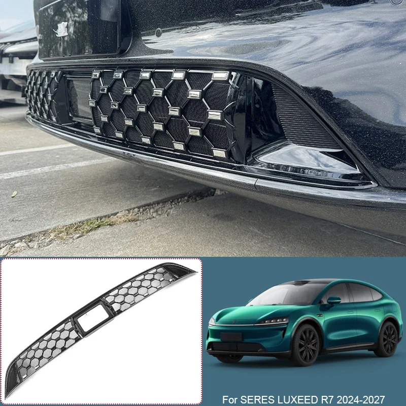 Car Modify Front Bumper Center Intake Grille Cover For SERES LUXEED R7 2024-2027 Auto Front Buckle Insect Proof Net Accessory