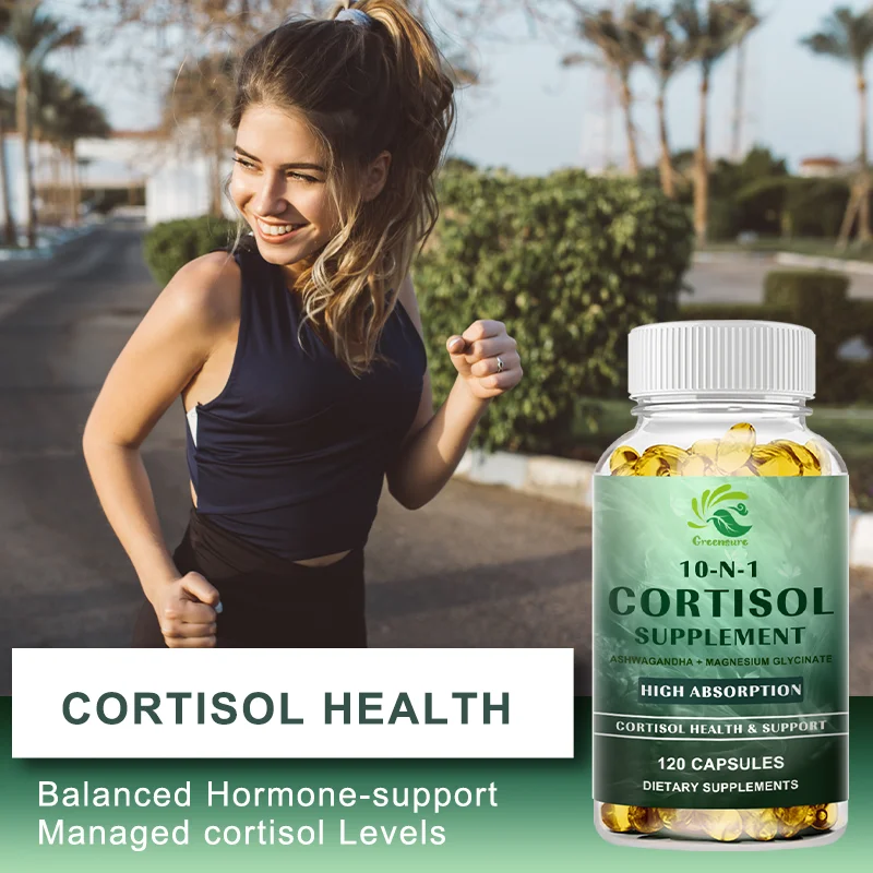 GREENSURE 10-IN-1 強力な組み合わせコルチゾール サプリメント – ストレス軽減、バランスの取れたコルチゾール応答、リラクゼーション、深い睡眠