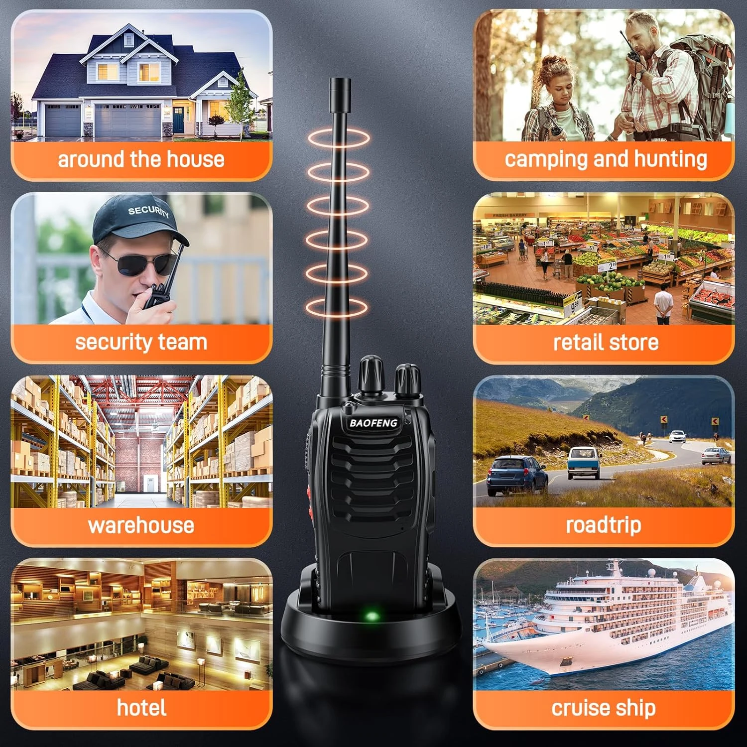 BAOFENG-Rechargeable Two-Way Walkie Talkie, BF-888S, Long Distance, Handset for Outdoor, Hotel, Construction Site, etc.