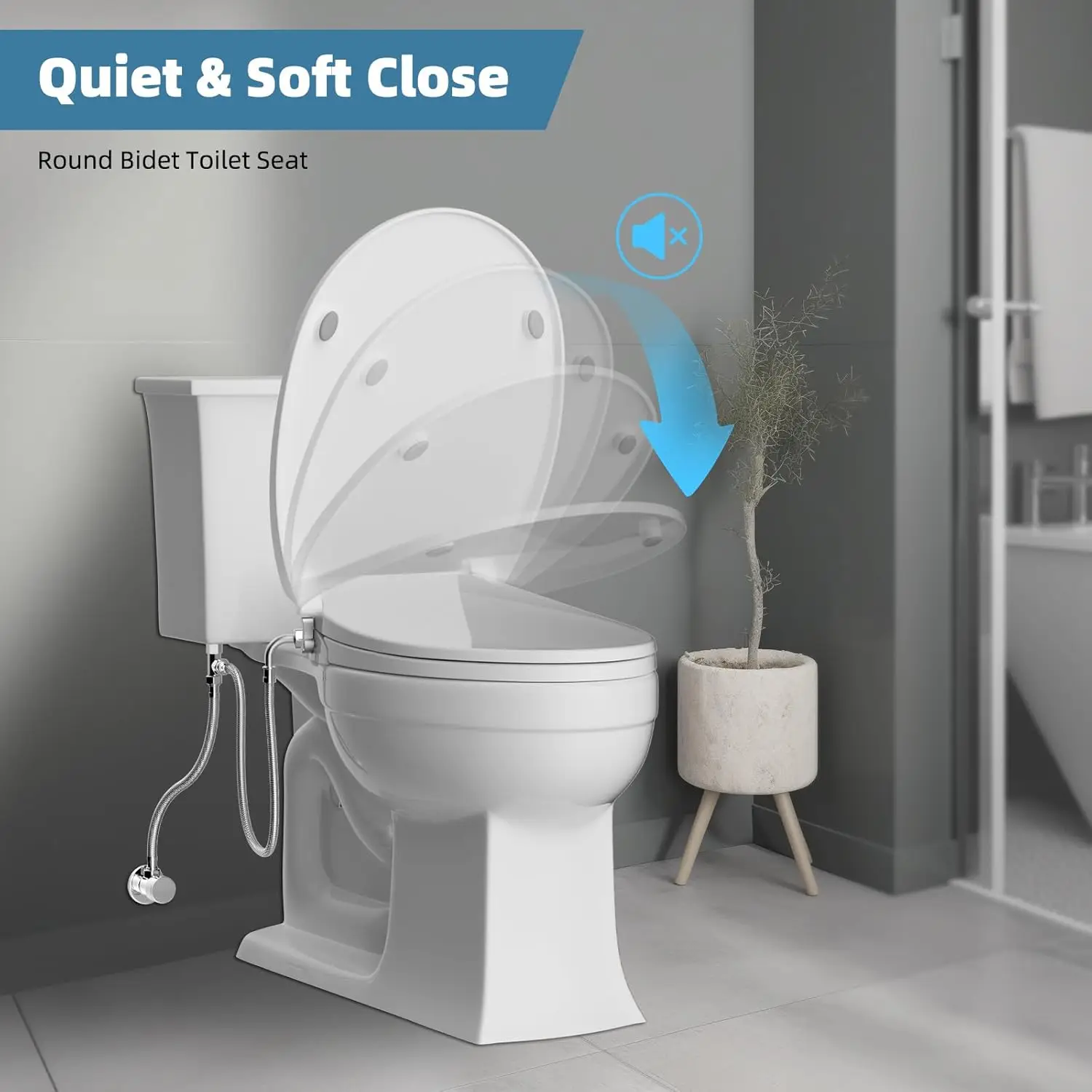 Round Bidet Toilet Seat with Slow Close, Non-Electric Bidet Attachment for Toilet with with Adjustable Self-Cleaning Nozzles