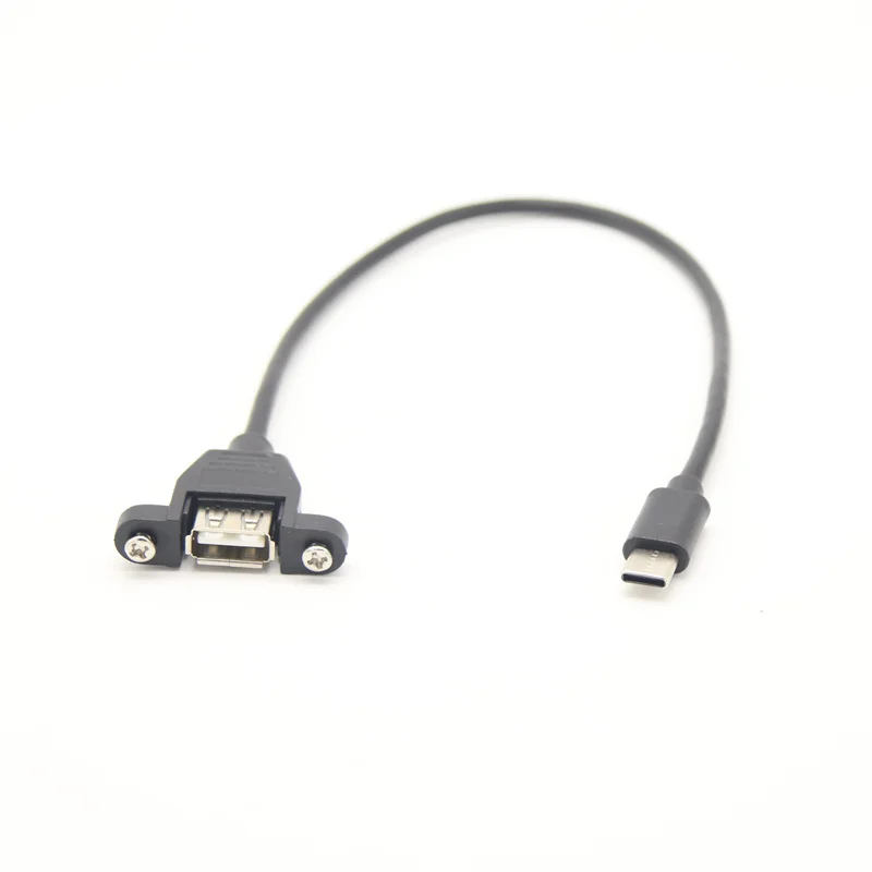 USB2.0 A Female Connector to Type-c 3.1 Male Extension Cable Pitch 30mm  With screws Panel Mount Hole USB-C Cable