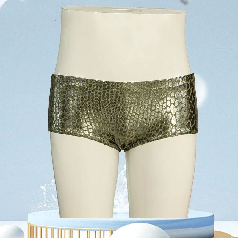 Men Holographic Snake Print Triangle Swim Briefs Quick Dry Professional Training Swimming Trunks U Convex Pouch Underpants