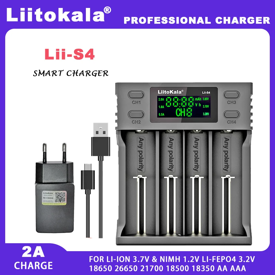 Liitokala Lii-S4  Lii-402  18650 Lithium Battery Charger 3.7V 21700 26650 25500 20700 14500 16340 18350 1.2V  26700 1.2V AA AAA