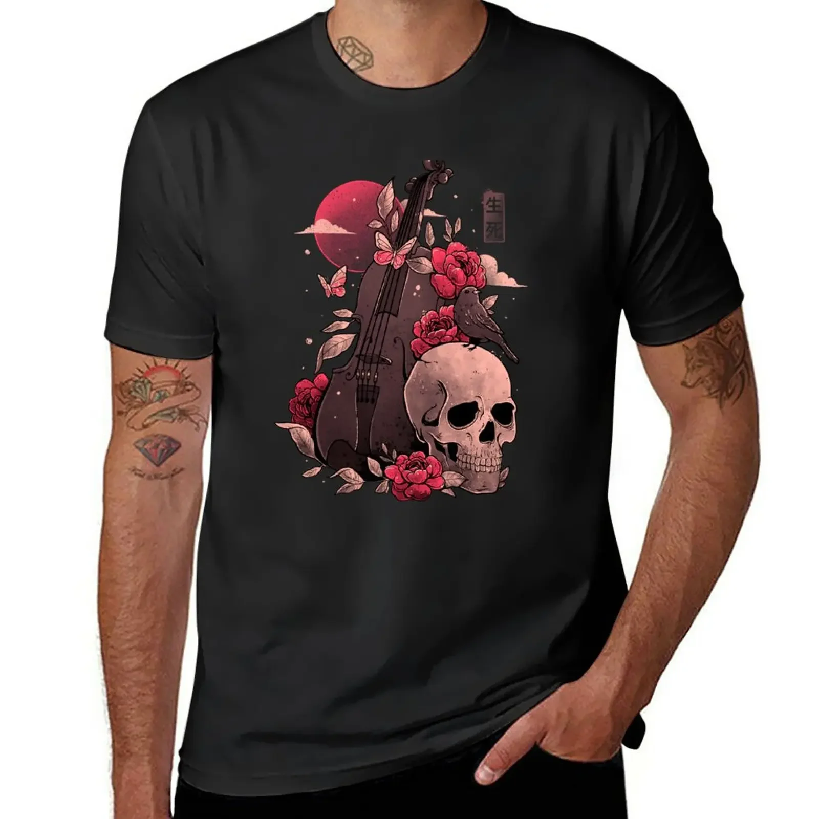 New Death and Music - korean fashion summer top tees mens big and tall t shirts Cello Skull Evil Gift T-Shirt  harajuku