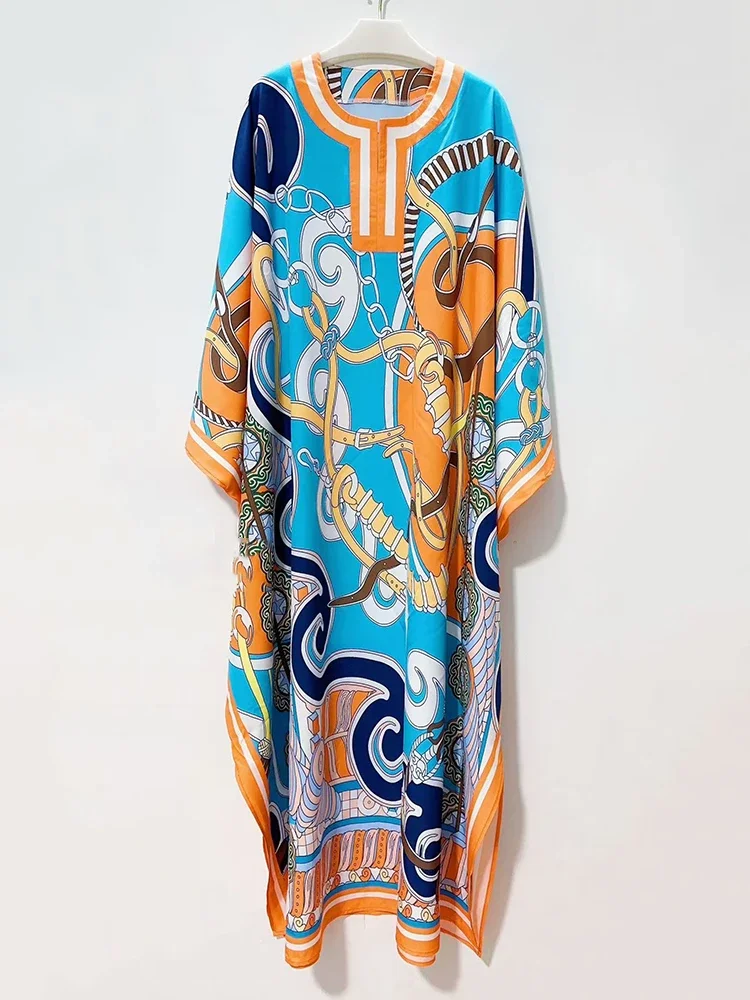 Robe pull à col semi-ouvert et imprimé géométrique rétro pour femmes, robe ample et bouffante, à la mode, été 2025