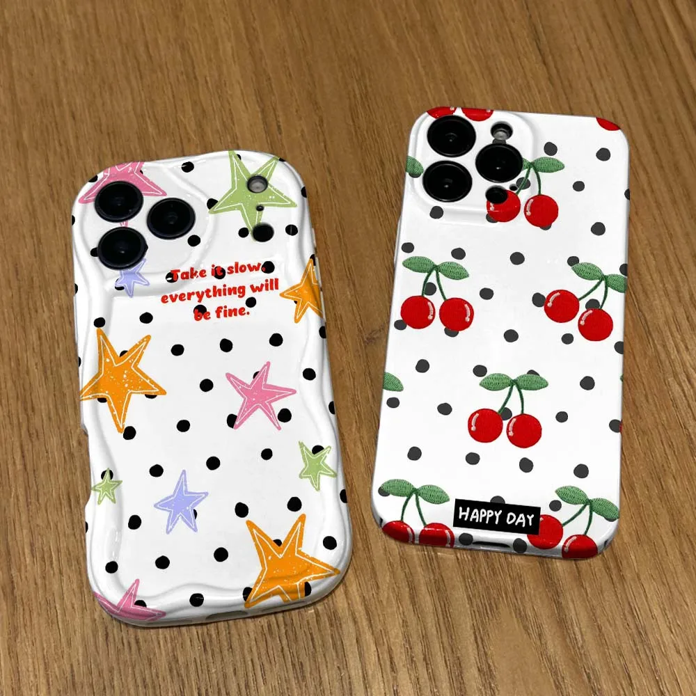 

Polka Star Cherry For Apple iPhone 17 16 15 14 13 12 11 X XS XR Air Pro Max Plus Mini Feilin Wave Oil Shell Cover