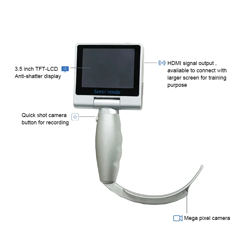 3.5 Inch Touch Screen High Resolution Display Video Laryngoscope 6 sizes Reusable Sterilizable Blades Arbitrarily Composable