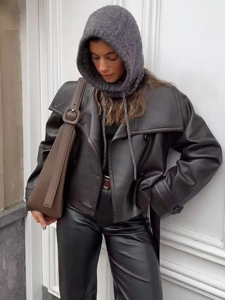 

HH Woman's Jackets Solid Turn-Down Collar Long Sleeves Bow Lace Up Double Breasted Female Fashion Autumn High Street Coats