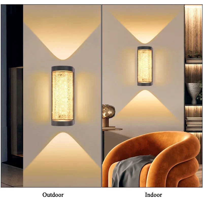 Modern Outdoor Crystal LED Wall Lamp Crystal Bedside Lighting Porch Light Waterproof Wall Sconce Doorway Garden Home Decor