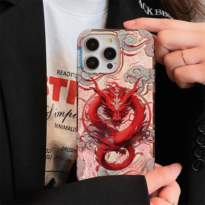 For  Qinglong Suitable For Iphone 15 Phone Case Iphone 13 Chinese Style Red 12 Pro Max God Dragon