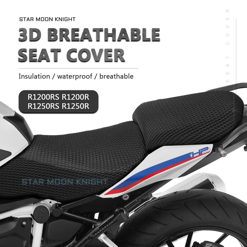 Für BMW R1250RS R1250R R1200RS R1200R LC R 1200 RS Motorrad Anti-Rutsch 3D Mesh Stoff Sitzbezug Atmungsaktives Wasserdichtes Kissen