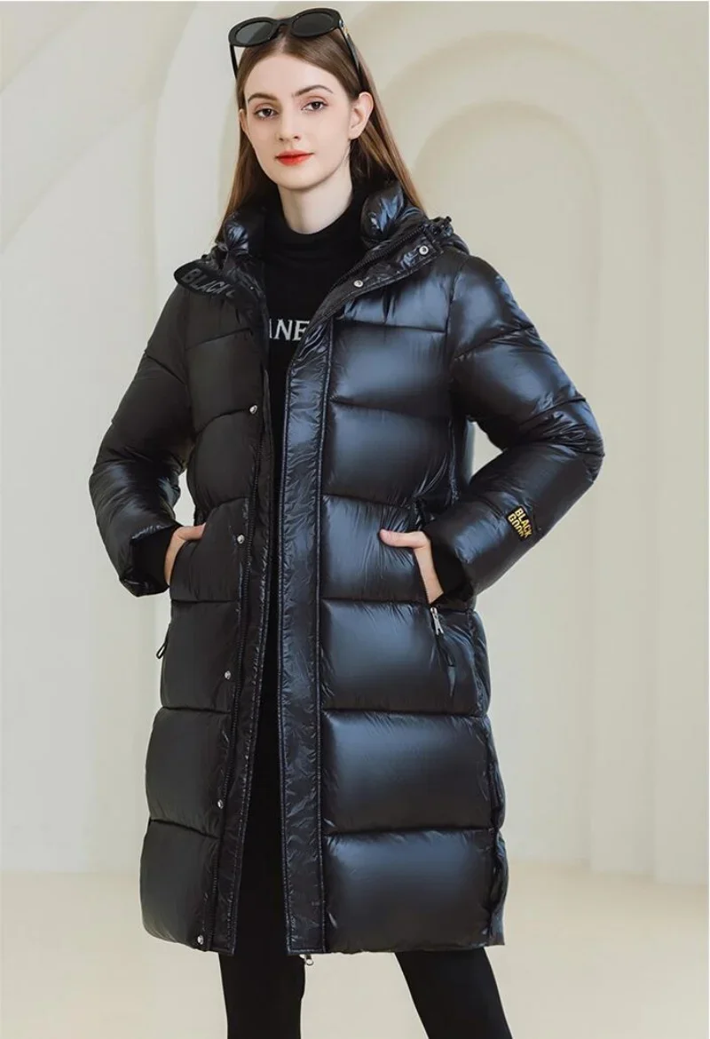 New Winter Black Gold Down Jacket For Women's Classics Loose Cotton Coat Over Knee Hooded Parka Ladies Trend Thicken Outerwear