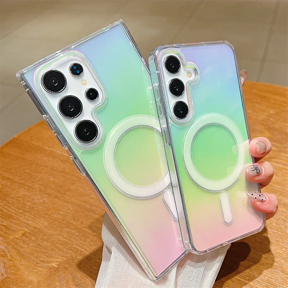 

Чехол Fishion Rainbow Color для Magsafe с магнитной беспроводной зарядкой для телефона Samsung Galaxy S25 S24 S23 S22 Ultra S21 Plus Cover