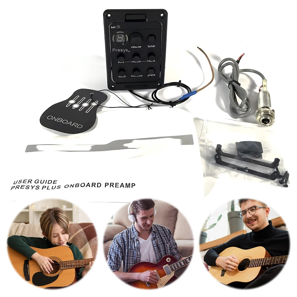 201 Classic Acoustic Guitar EQ Tuner Piezo Pickup Acoustic Guitar Preamp 4-Band Equalizer Mic Blend Preamp for Fishman Presys+