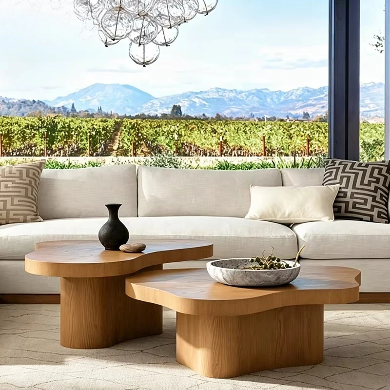 

Modern irregular wooden coffee table set, organic cloud-shaped table, suitable for living room