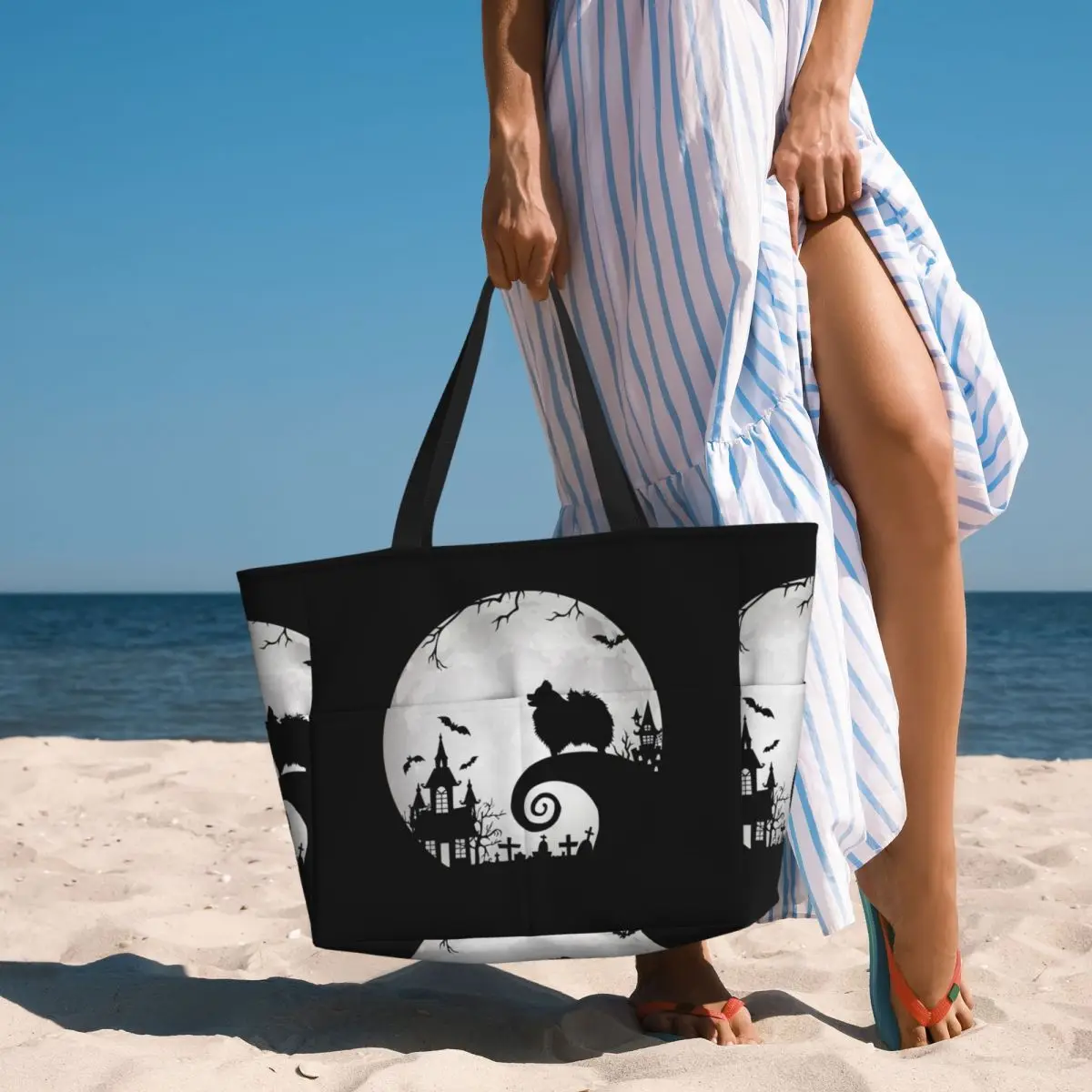 كلب صغير طويل الشعر والقمر هالوين حقيبة حمل على الشاطئ حقيبة رياضية رياضة اليوغا واق من المطر حقيبة حمل كبيرة المرأة حقيبة سفر حقيبة اللياقة البدنية #3