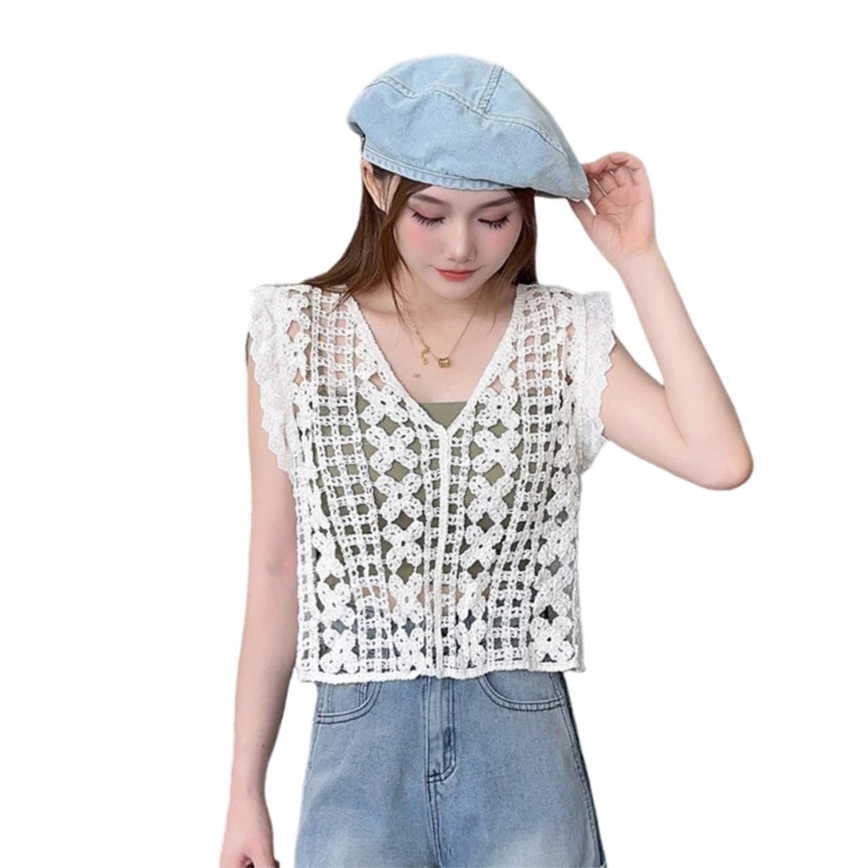 Modern neck Crochet Sleeveless Vest for Casual Wear Date Parties Occation