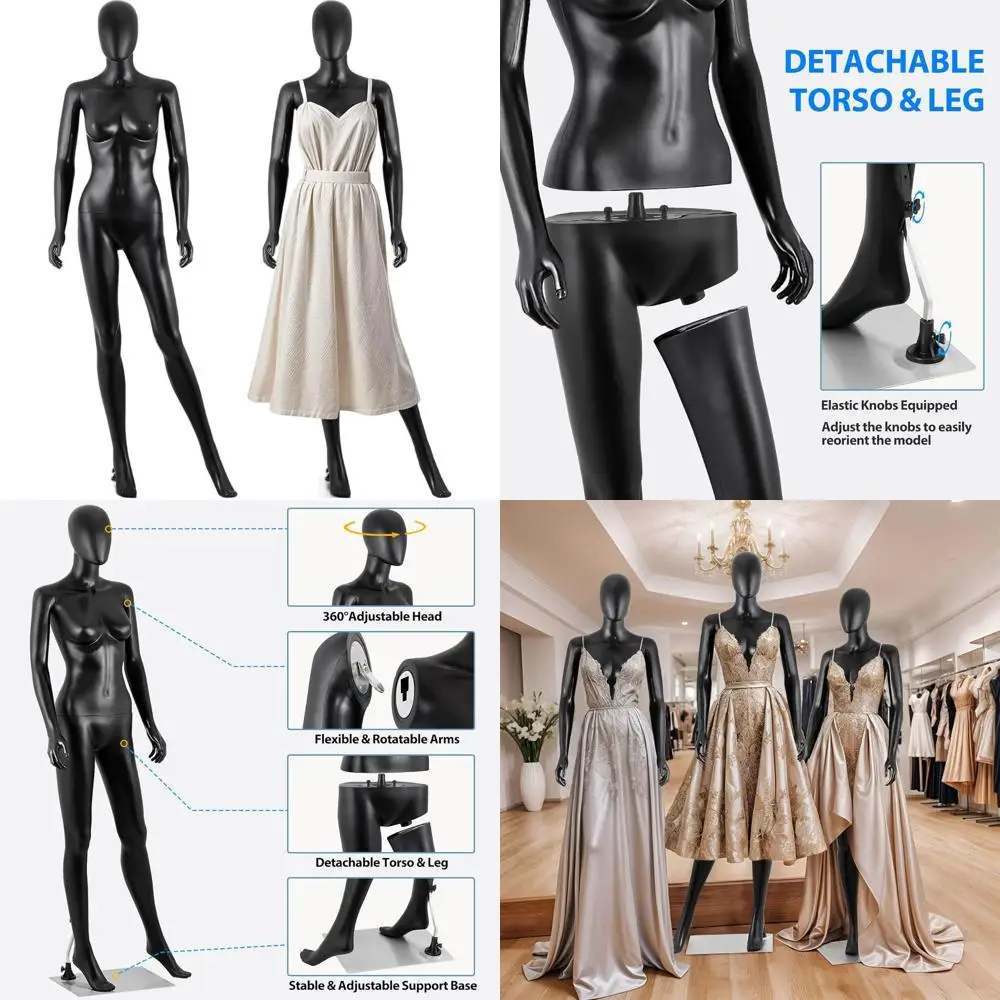 

Full-Body Male Mannequin with Adjustable Stand, 69 Tall, Realistic Display, Black