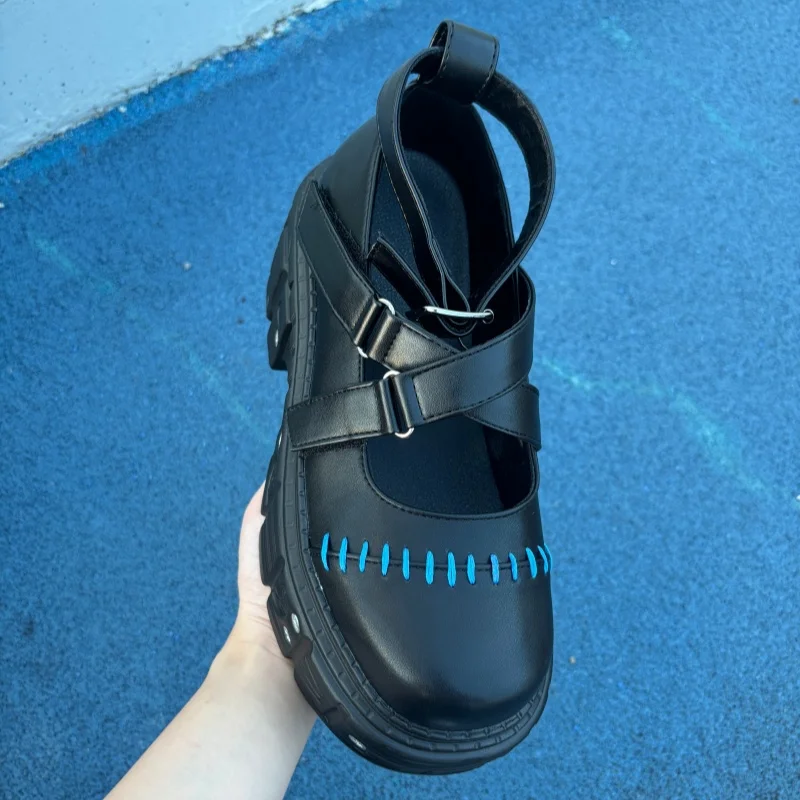 

Fashion Thick Bottom Platform Women's Pumps Belt Buckle Large Size All Match Mary Janes Mujer Metel Decoration Single Shoes Ins