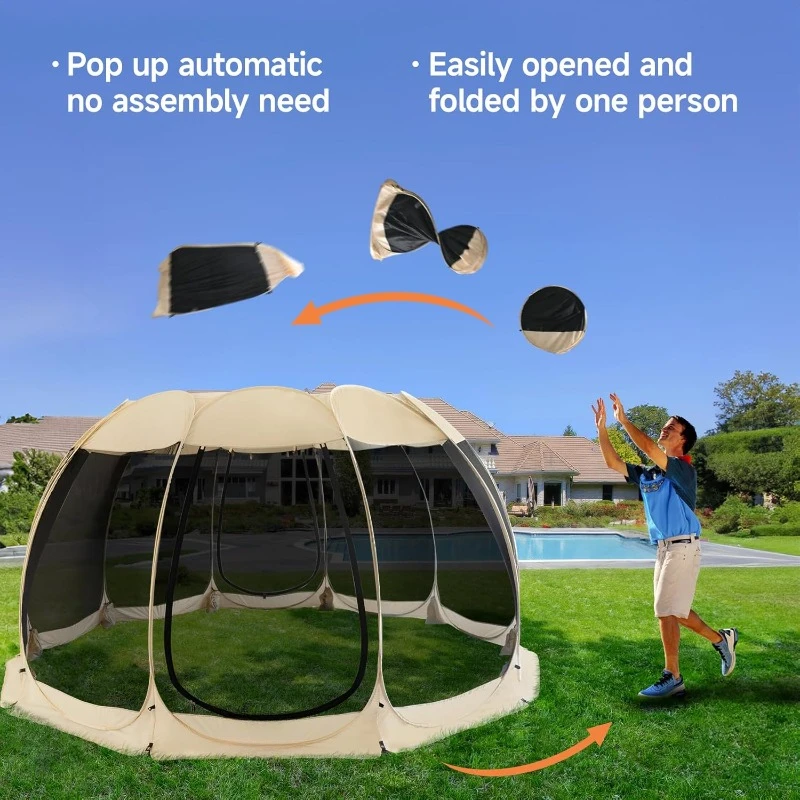 10-15 Person Pop Up Igloo Screened Canopy Tent with Mosquito Netting Sides, Instant Shelter for Garden, Patio, Backyard