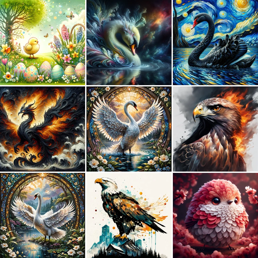 Bird Swan Eagle Printed Canvas Cross Stitch Full Kit DIY Embroidery Painting Knitting Craft Needlework Mulina Home Decor Counted