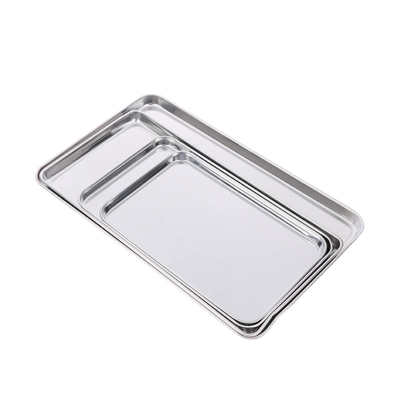 1pc Stainless Steel Tray Rectangle Plate For Kitchen Barbecue Shops Medical Organizer Baking Plate