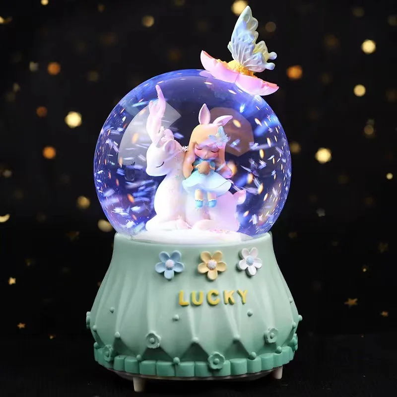 All The Way Flower Crystal Ball Music Box Music Box Rotating Snow To Send Boys and Girls Holiday Birthday Toys Gifts Angel Decor