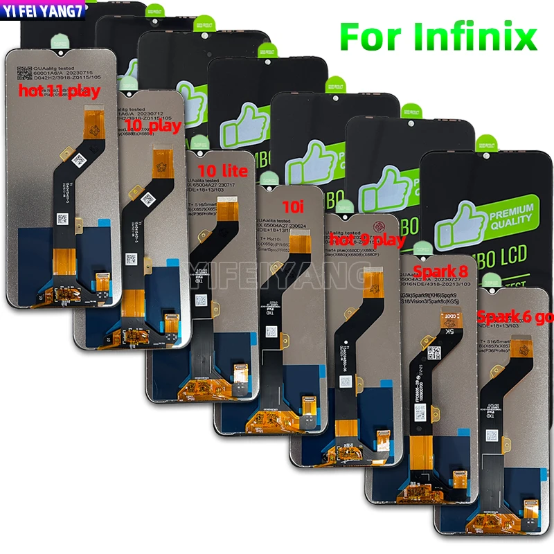 Original LCD Display Touch Screen Digitizer Assembly, Infinix Hot 9 Play 10 Lite 10I 11 Spark 6 8 Go, 100% Tested, 2PCs