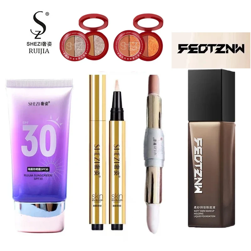 Shezi-Ensemble de maquillage pour le visage, crème solaire, base de luxe, Mack Andy, poudre invisible, correcteur de pores, cosmétique coréen