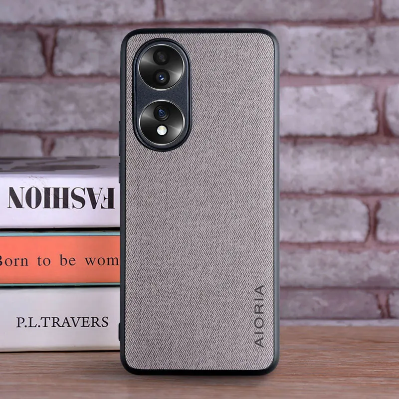 Etui na telefon Honor 70 5G coque Luksusowe tekstylne skórzane etui z miękkiego TPU funda na huawei Honor 70 etui capa — zdjęcie 5