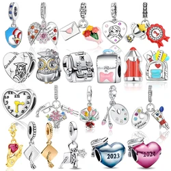 College Style 925 Sterling Silver Graduation Bouquet&Pen&Backpack&Bachelor's Hat Charm Fit DIY Bracelet Necklaces Blessing Gift