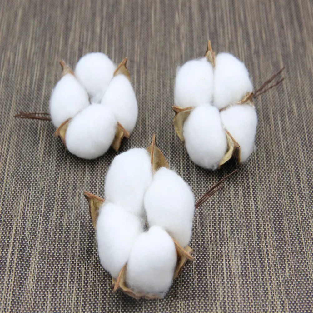 6 Pcs Cotton Branches Boll Stalks Flower Decor Stems Artificial Garland Decorations