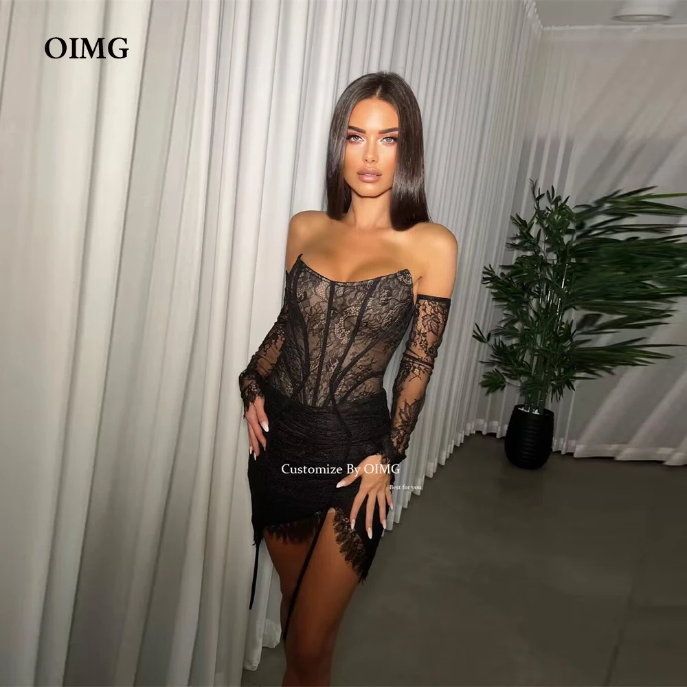 OIMG Luxury Strapless Short Mini Evening Dreses Sleeveless Lace Flower Formal OccasioN Night Party Gowns Vestido de noiva 2023