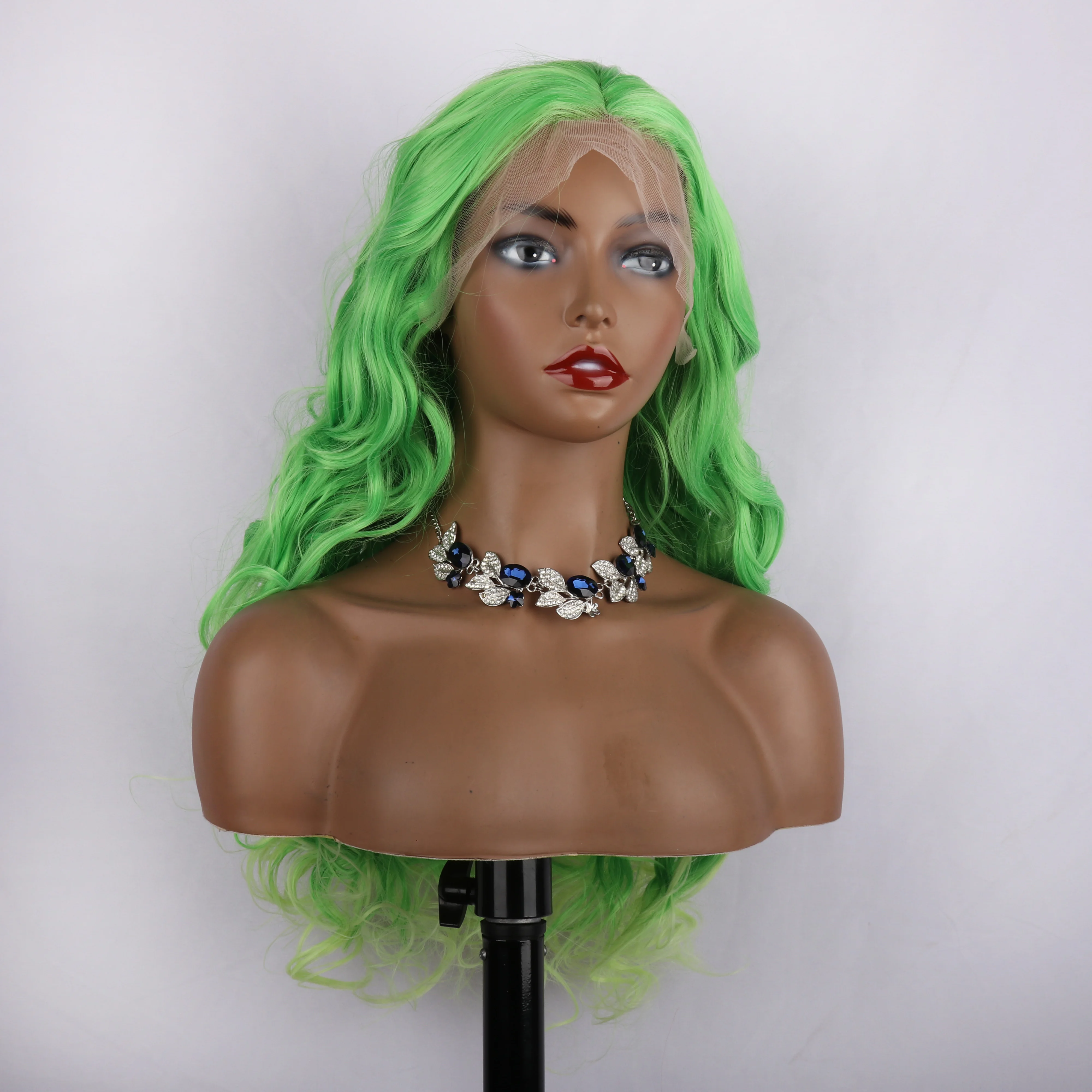 oley Fashion Curly Wig Synthetic Lace Front Wigs Light Green Female Lace Wig 13X3 For Black Women Cosplay Hair Daily Use