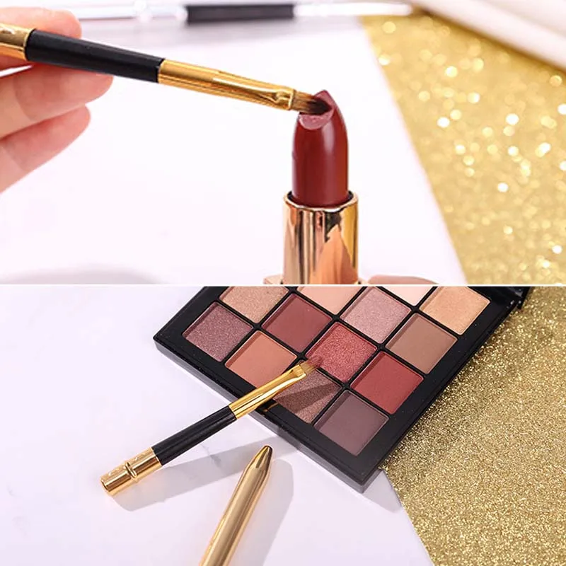 Cień do powiek Podkład Szminka Pędzel do makijażu Przenośny metalowy uchwyt Wysuwany włókno Miękki pędzel do ust z osłonką Narzędzie kosmetyczne