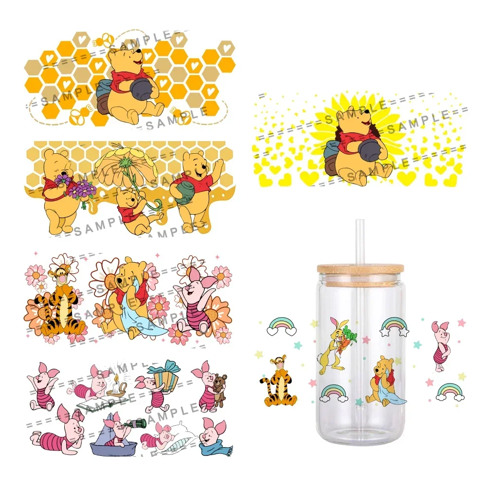 Disney Cartoon Winnie the Pooh UV DTF Aufkleber, wasserfeste Aufkleber für 16oz Glasbecher-Wickelaufkleber